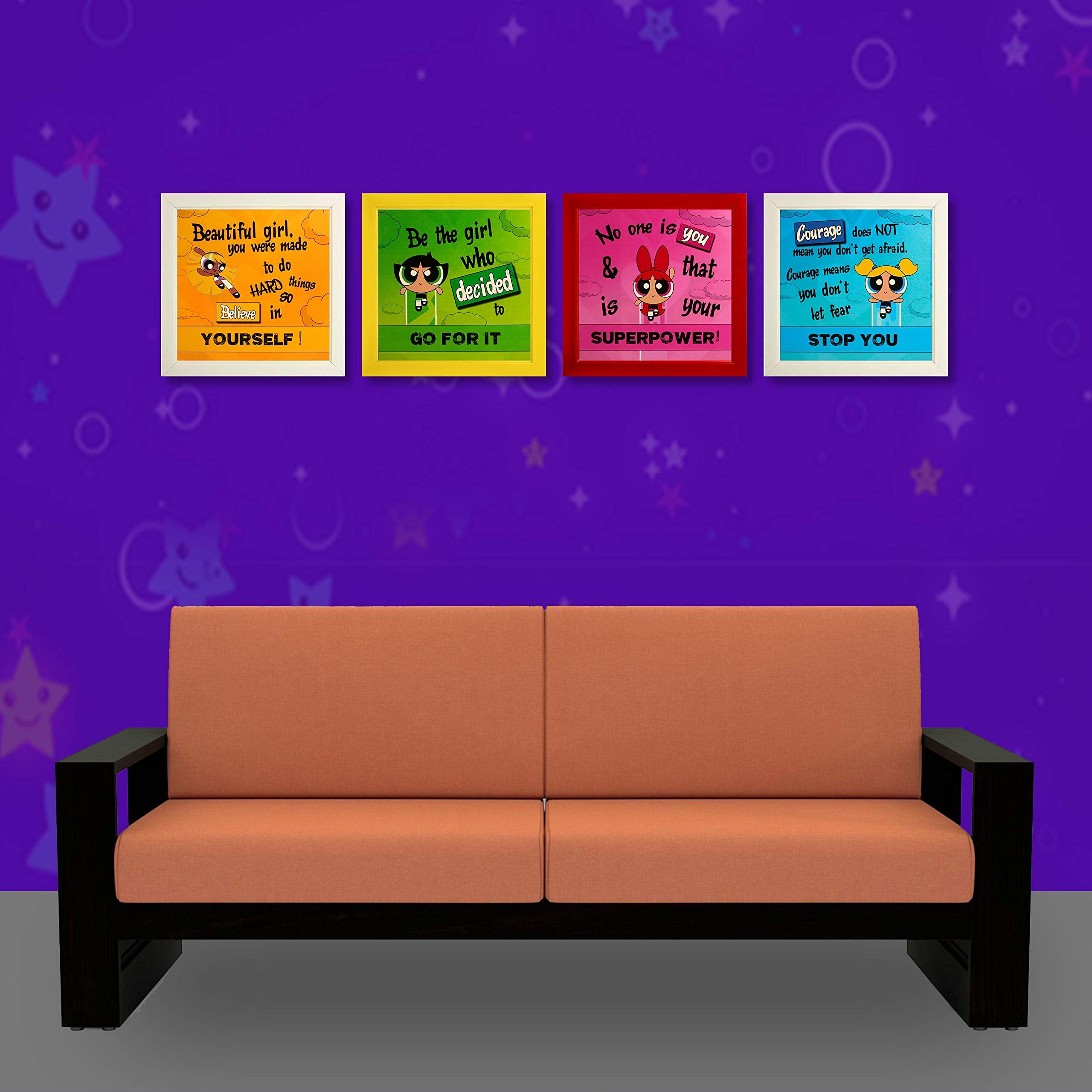 Indianara Set of 4 Girl Kids Motivational Quotes Paintings (2512) without glass 9.5 x 9.5 inch each